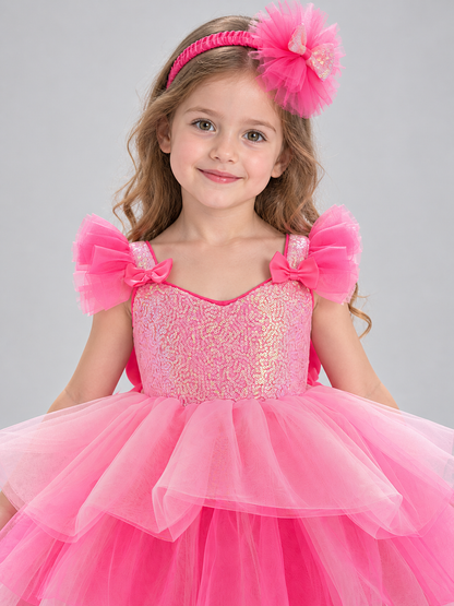 Kids' Festive Dress with Sequins and Bows