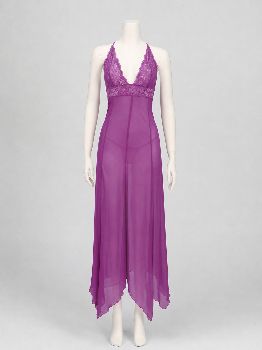 Purple Long Lace-Trimmed Slip Dress