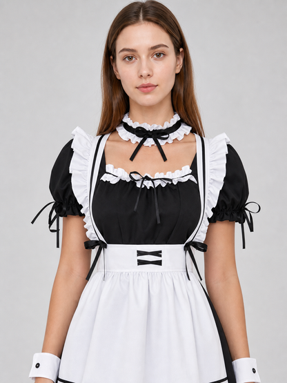 Black-and-White Cosplay Uniform with Apron and Ruffles Costumes detail 2