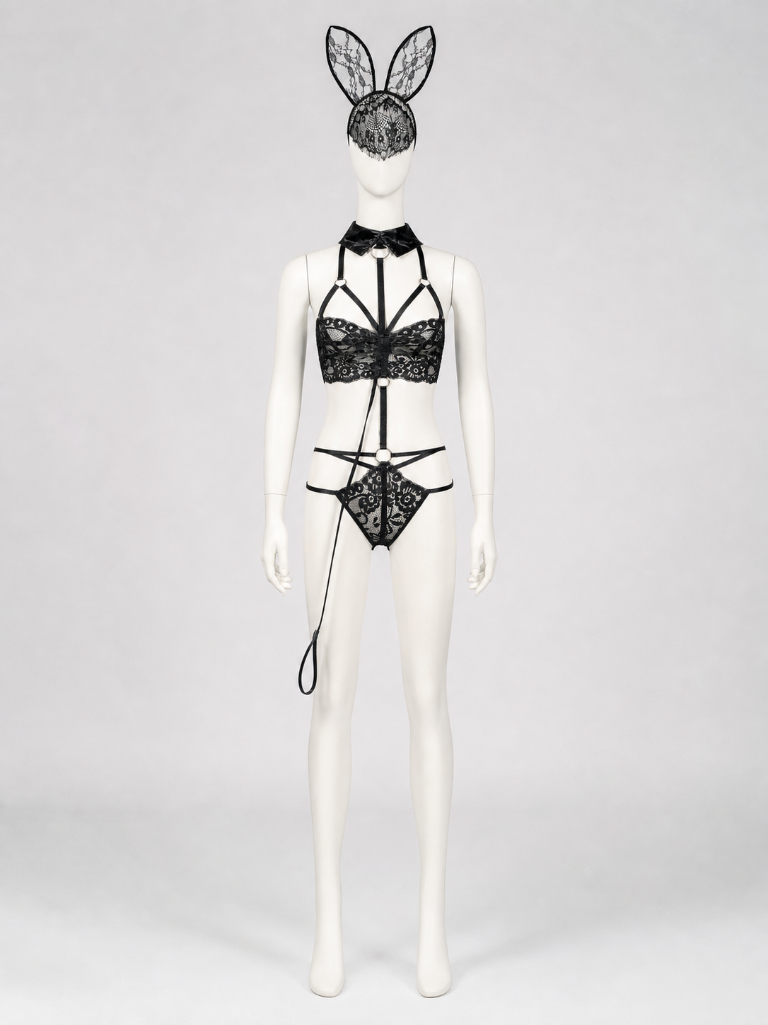 Lace Bunny Costume with Ears and Decorative Straps