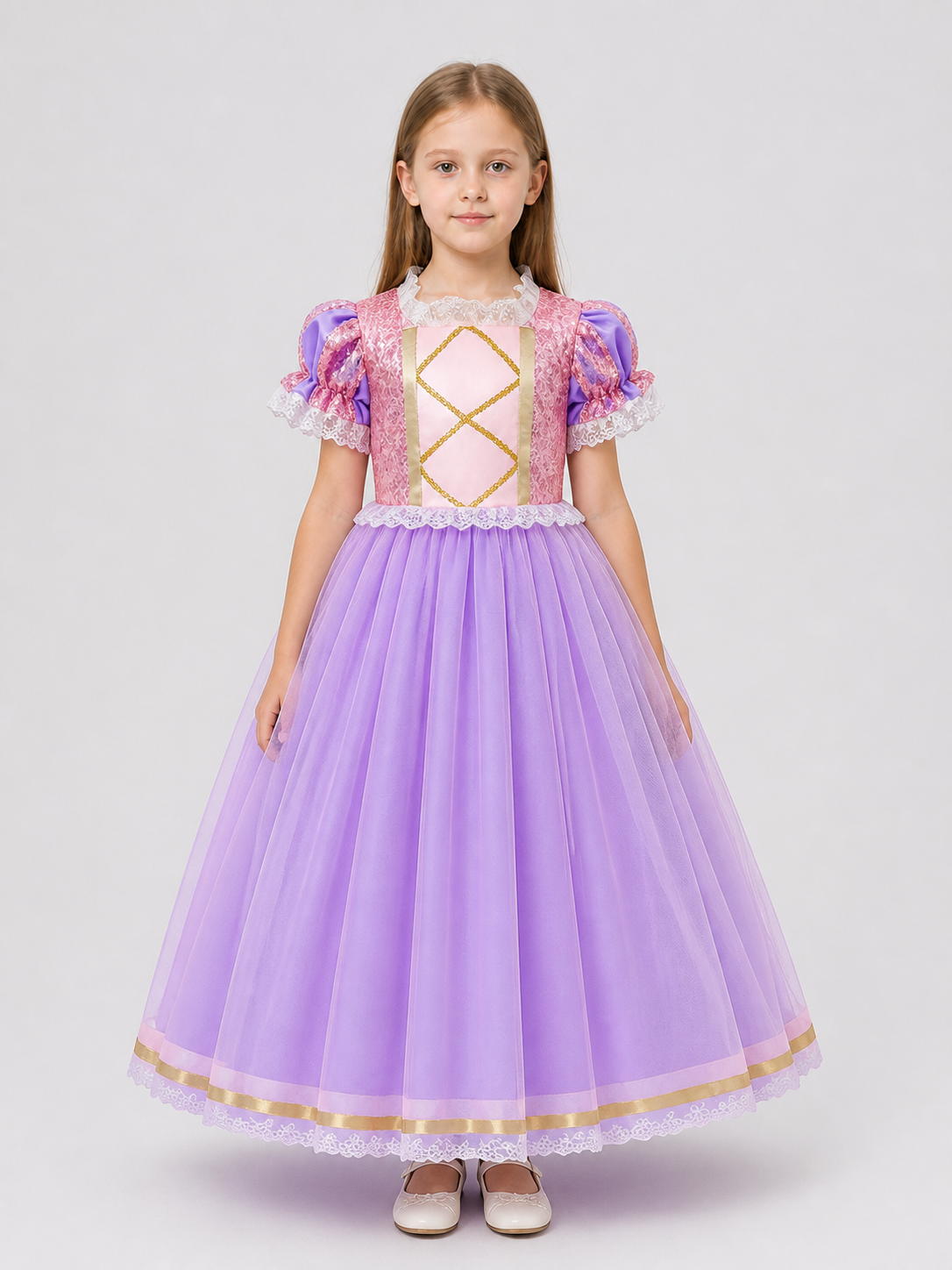 Girls' Purple Princess Dress with Sequins and Lace Costume Dresses detail 3