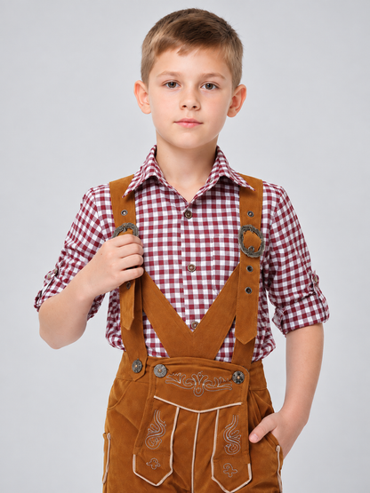 Children's Bavarian-Style Costume, Plaid, Shorts with Suspenders