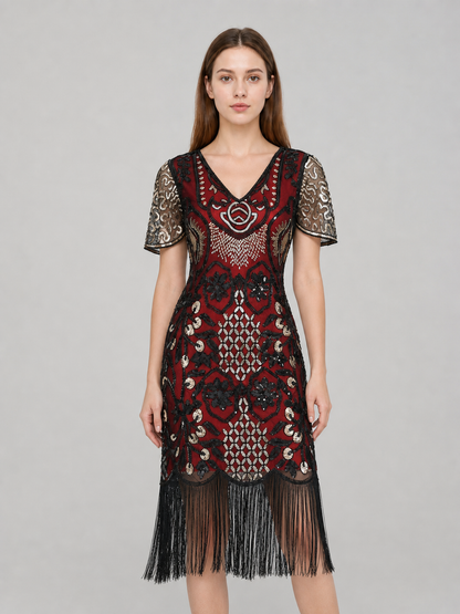 Flapper-Style Dress with Sequins and Fringe