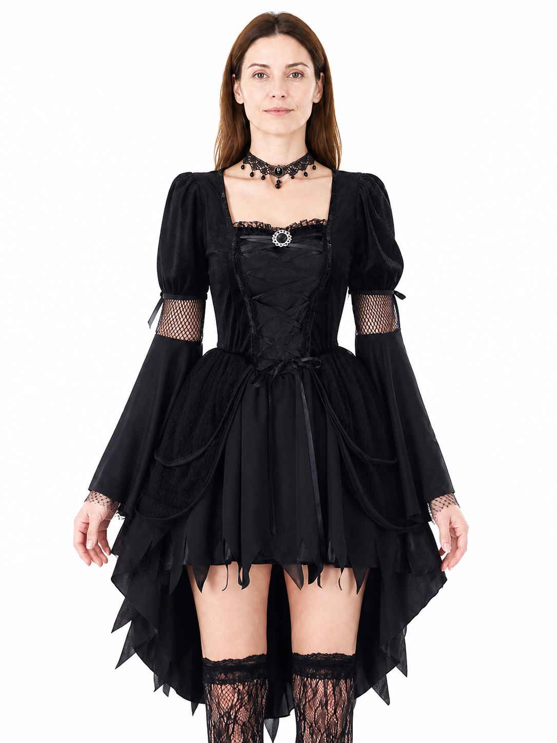 Black Gothic Witch Halloween Dress with Full Skirt