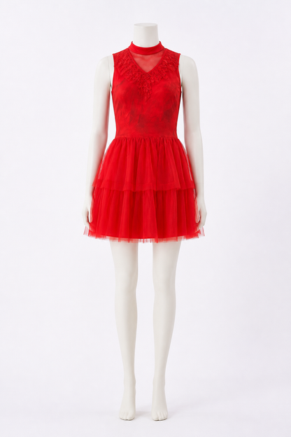 Red Sleeveless Dress with Full Skirt Costume Dresses detail 2