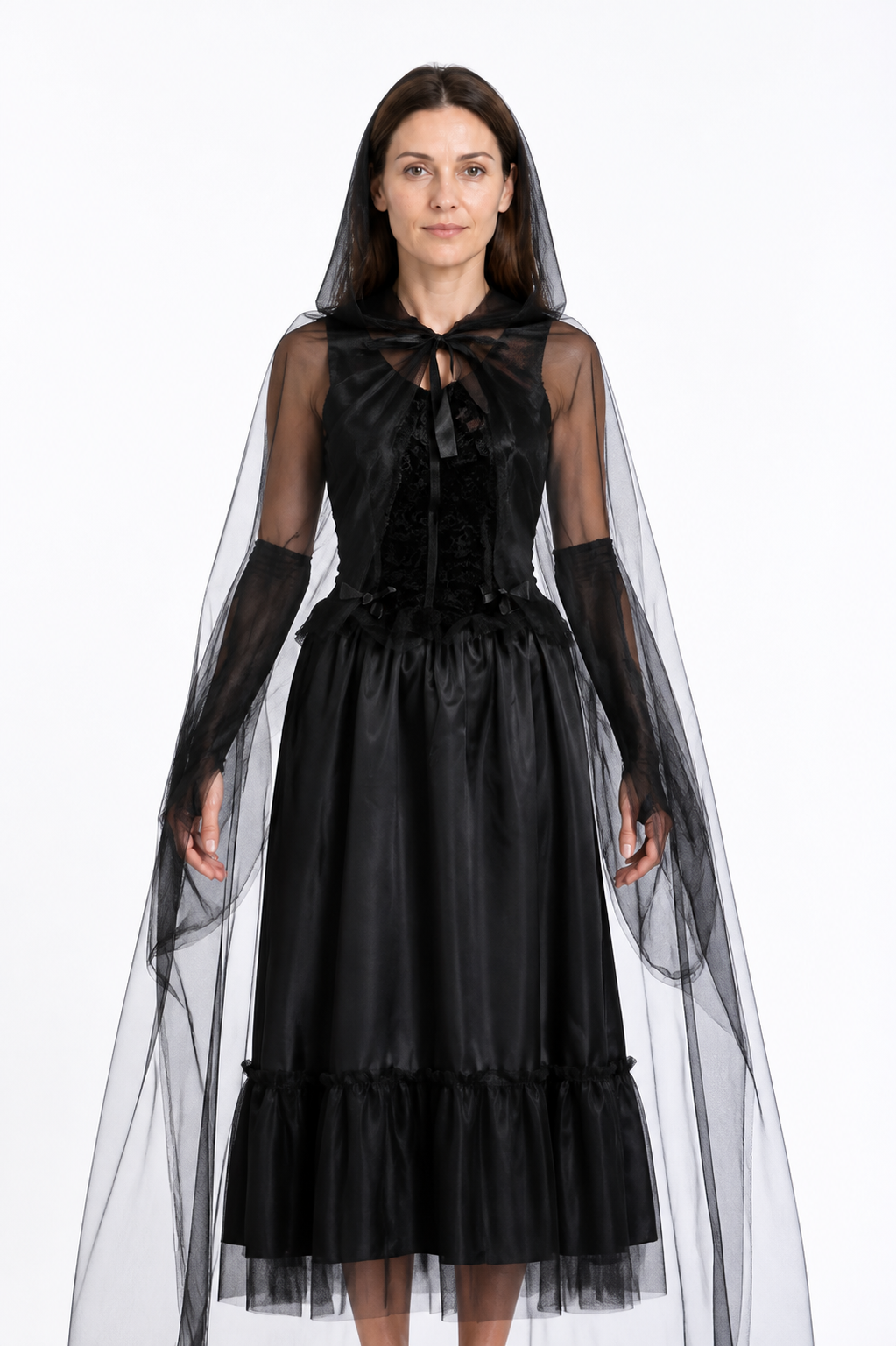 Black Ghost Bride Dress with Hood and Cape Costume Dresses detail 3