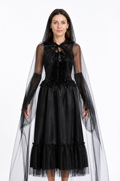 Black Ghost Bride Dress with Hood and Cape Costume Dresses detail 3