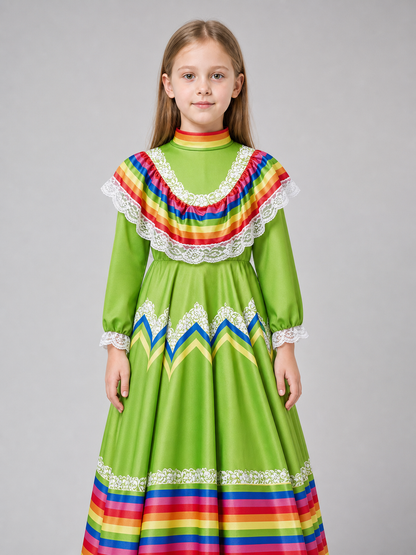Folk Dress with Lace and a Bright Skirt