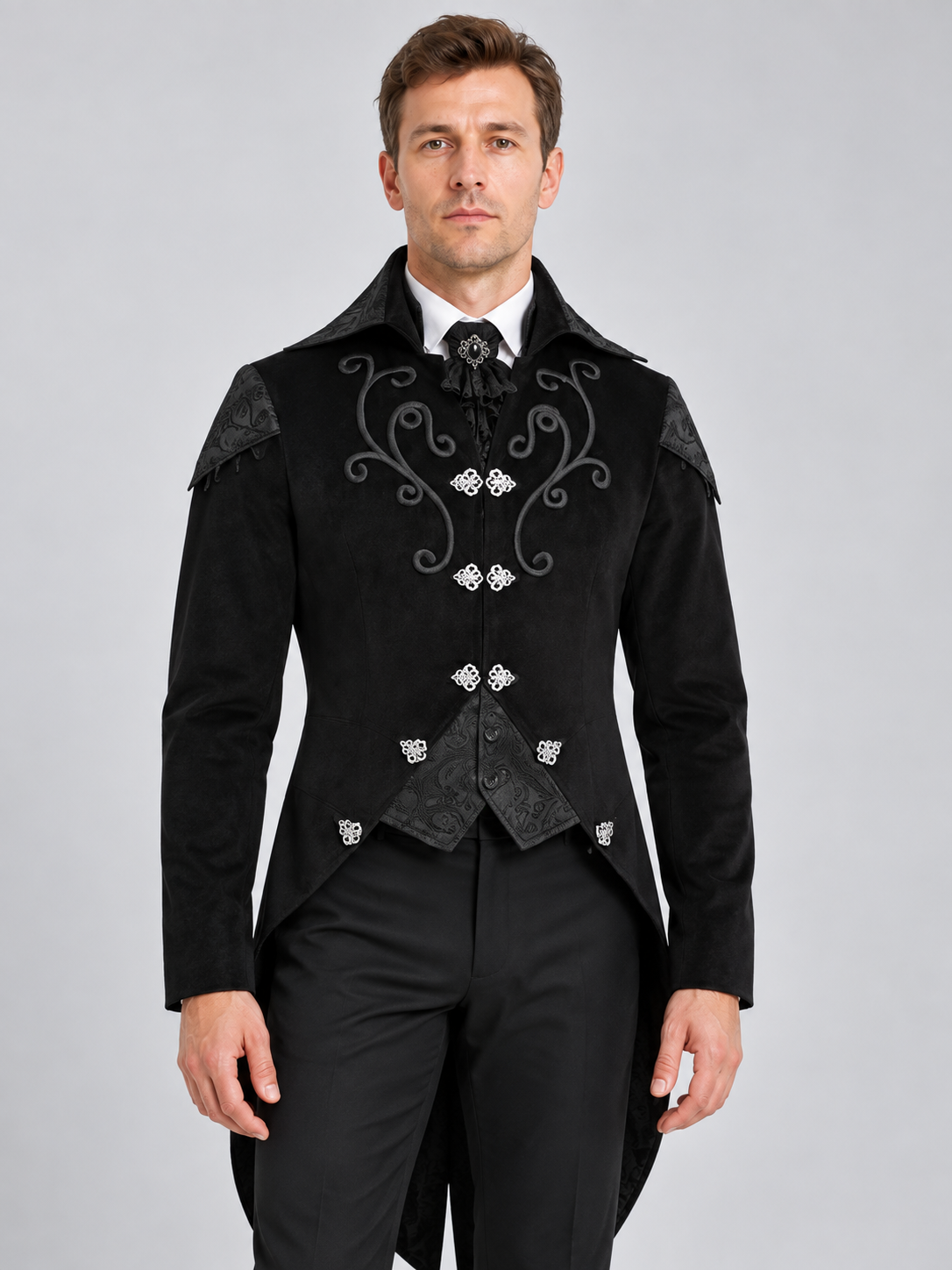Gothic tailcoat with embroidery and high collar