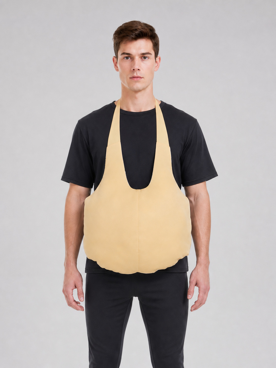 The fake belly is designed as a costume accessory with a large, rounded shape.