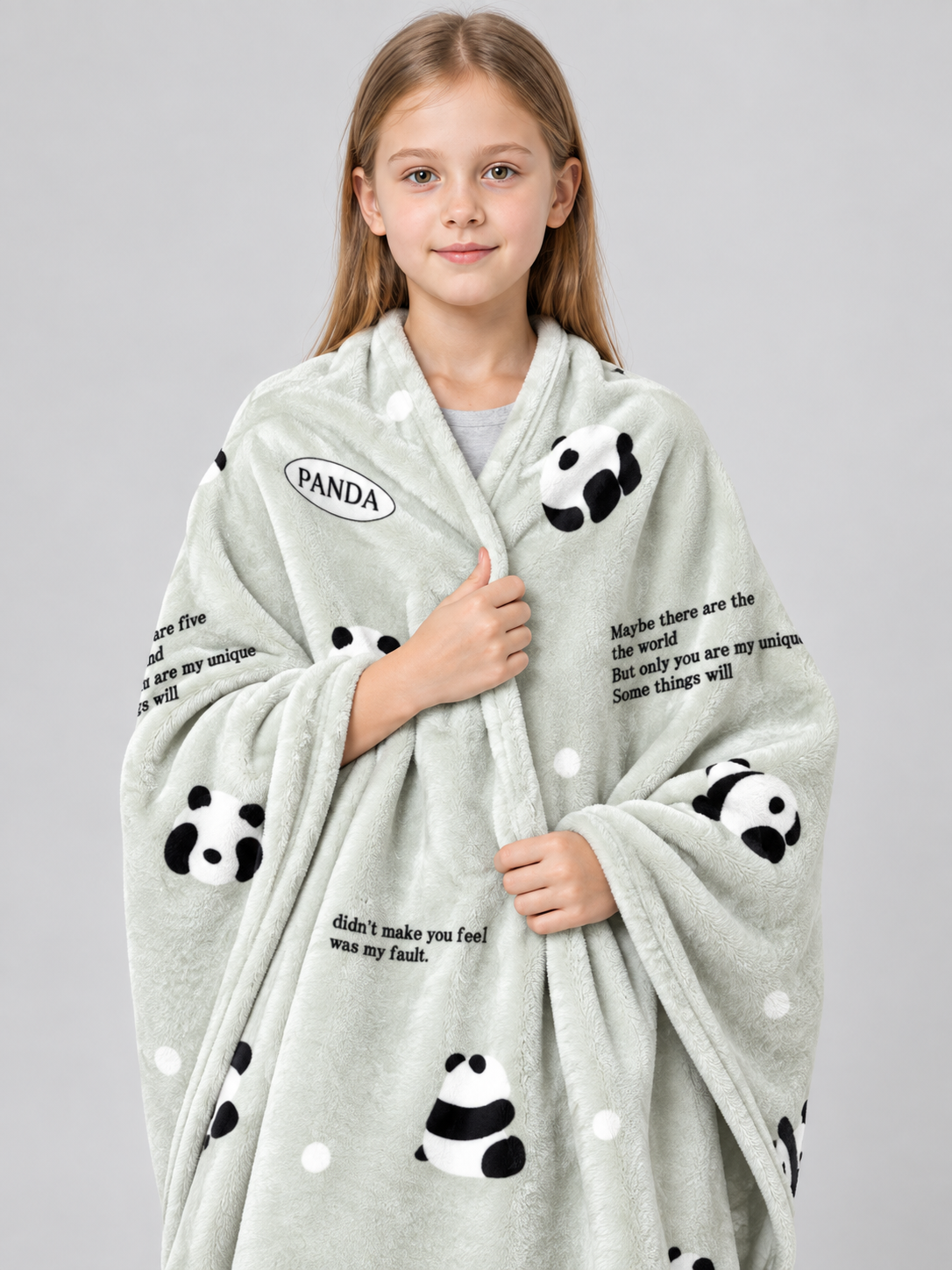 Light Green Milk Velvet Blanket with Panda Print