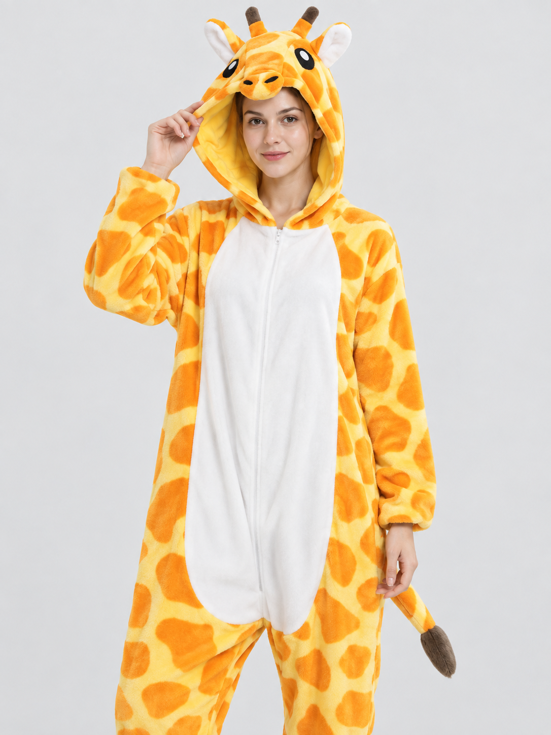 Flannel Kigurumi Pajama Jumpsuit with Giraffe Hood