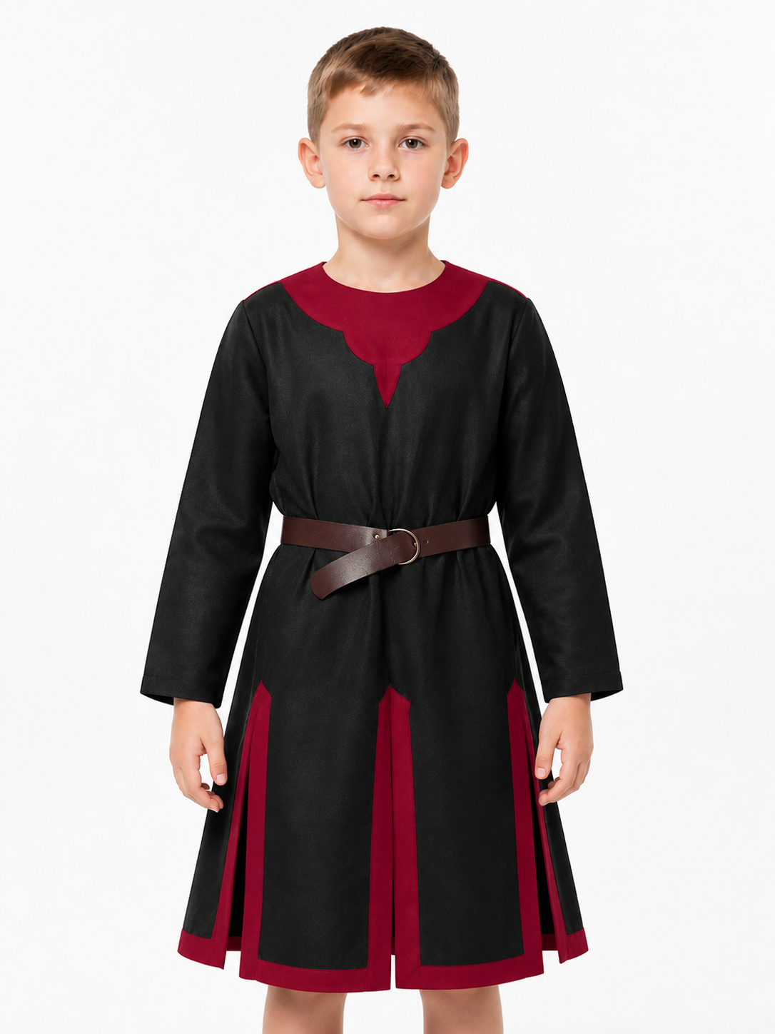 Medieval Black and Red Robe with Belt Costumes detail 3
