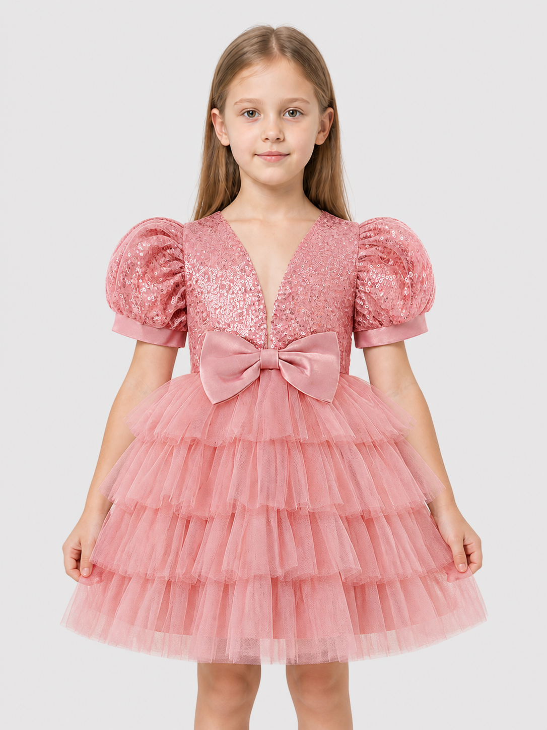 Full Dress with Sequins, Bow, and Mesh Skirt