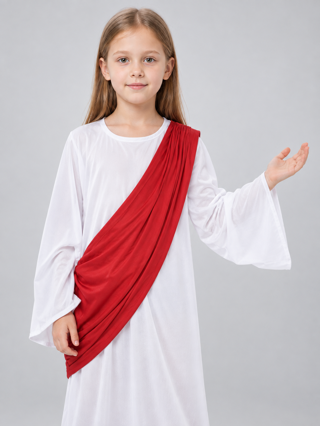 Carnival Costume with White Robe and Red Cape Costume Capes detail 2
