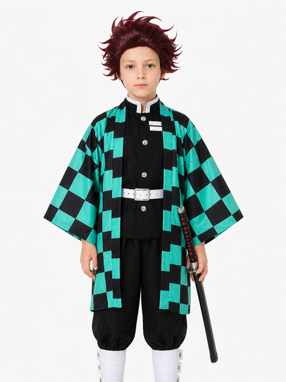 Tanjiro Cosplay Costume, Anime Plaid Cloak for Halloween Costume Capes detail 3