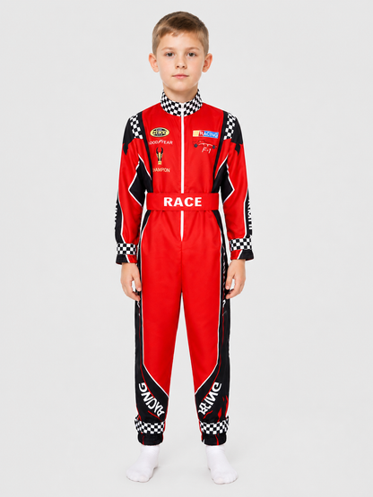 Racing Jumpsuit with Belt, Red, White, and Black product detail 3