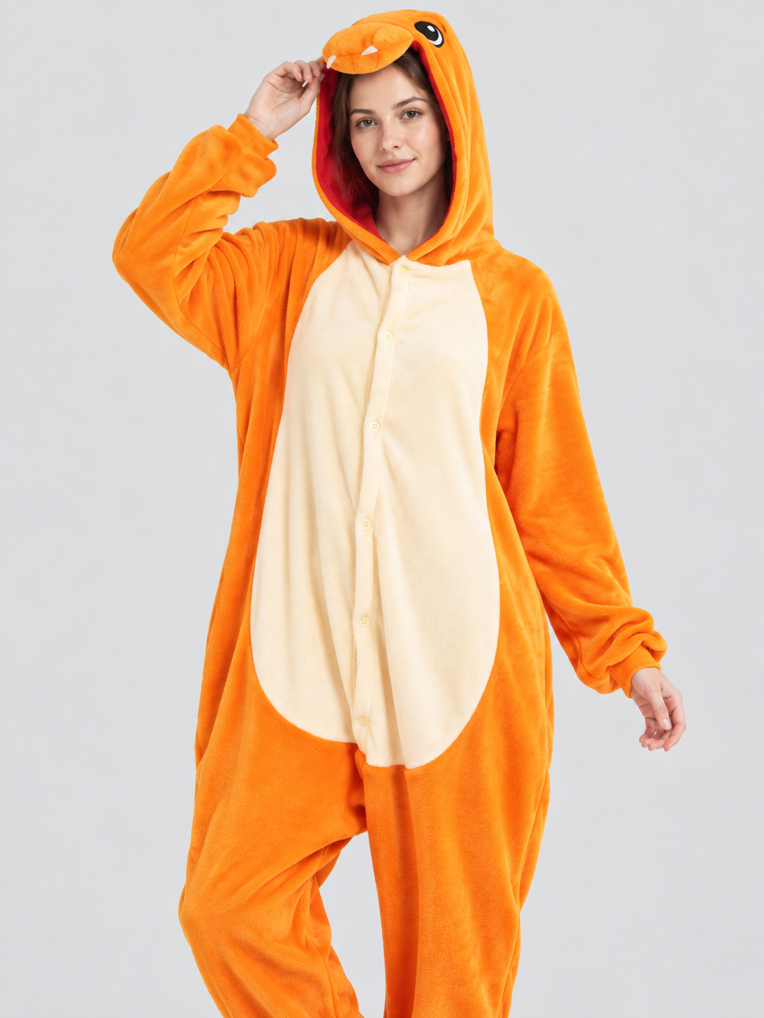 Orange Kigurumi Pajama with Hood and Light-Colored Insert