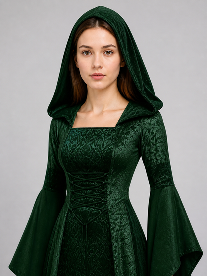 Medieval Hooded Dress with Corset Lacing Costume Dresses detail 2