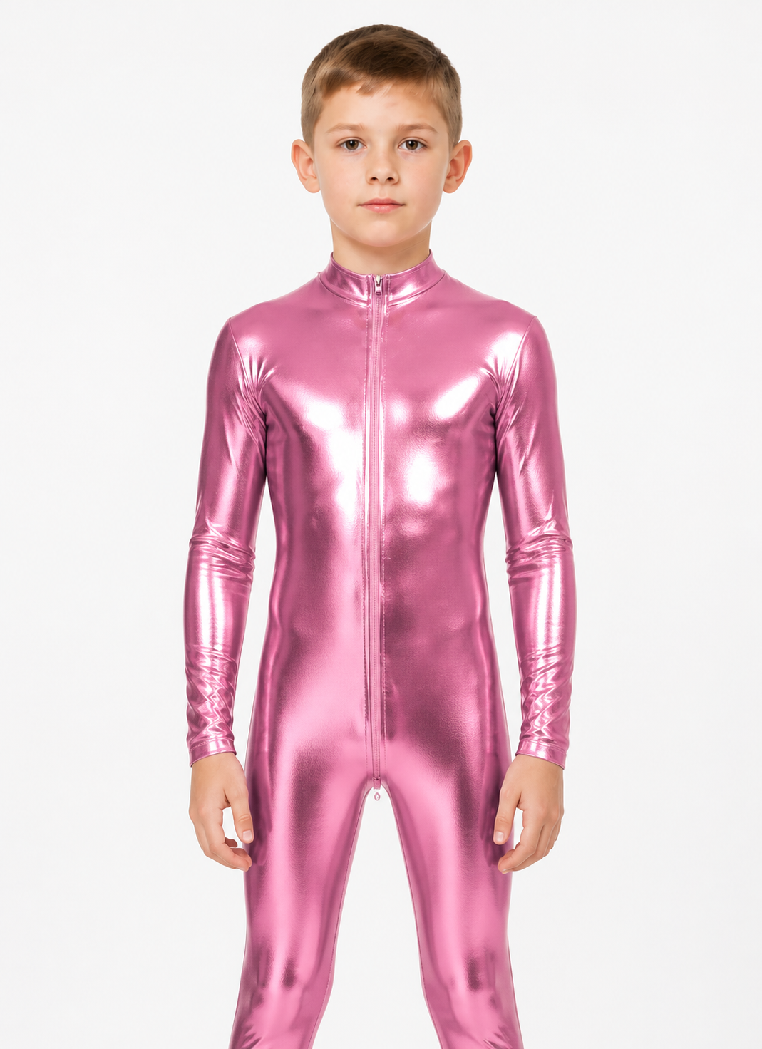 Men's Shiny Pink Stage Jumpsuit with Zipper product detail 3