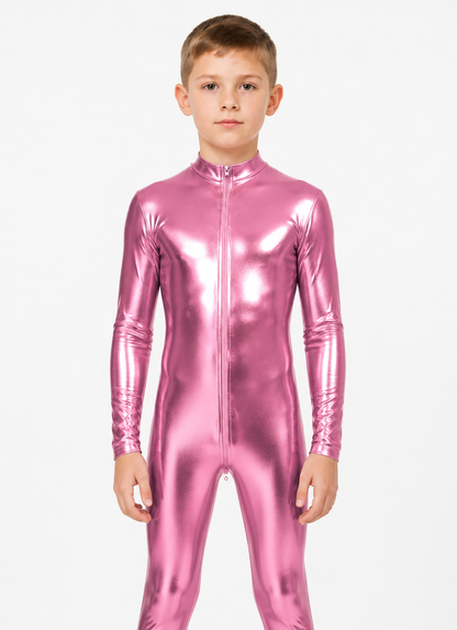 Men's Shiny Pink Stage Jumpsuit with Zipper product detail 3