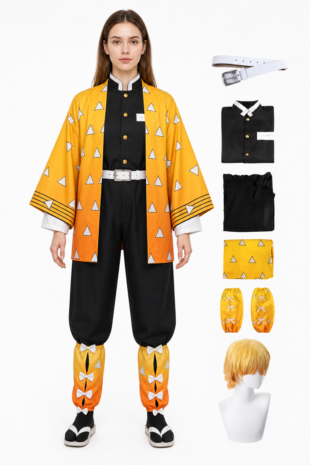 Zenitsu Cosplay Costume with Wig and Orange Pattern Costume Wigs detail 3