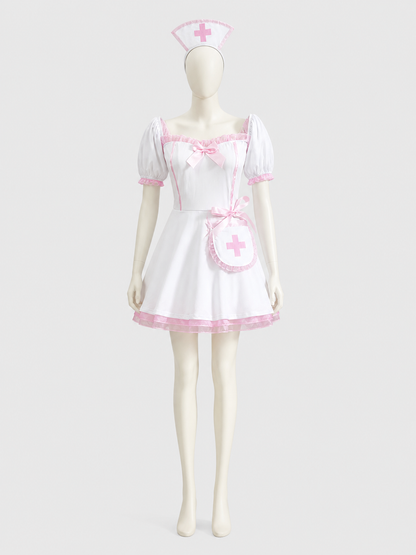 Lolita Dress Set, White and Pink, with Accessories Costume Dresses detail 3