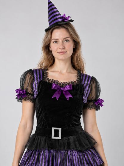 Witch Costume with Black and Purple Hat and Dress