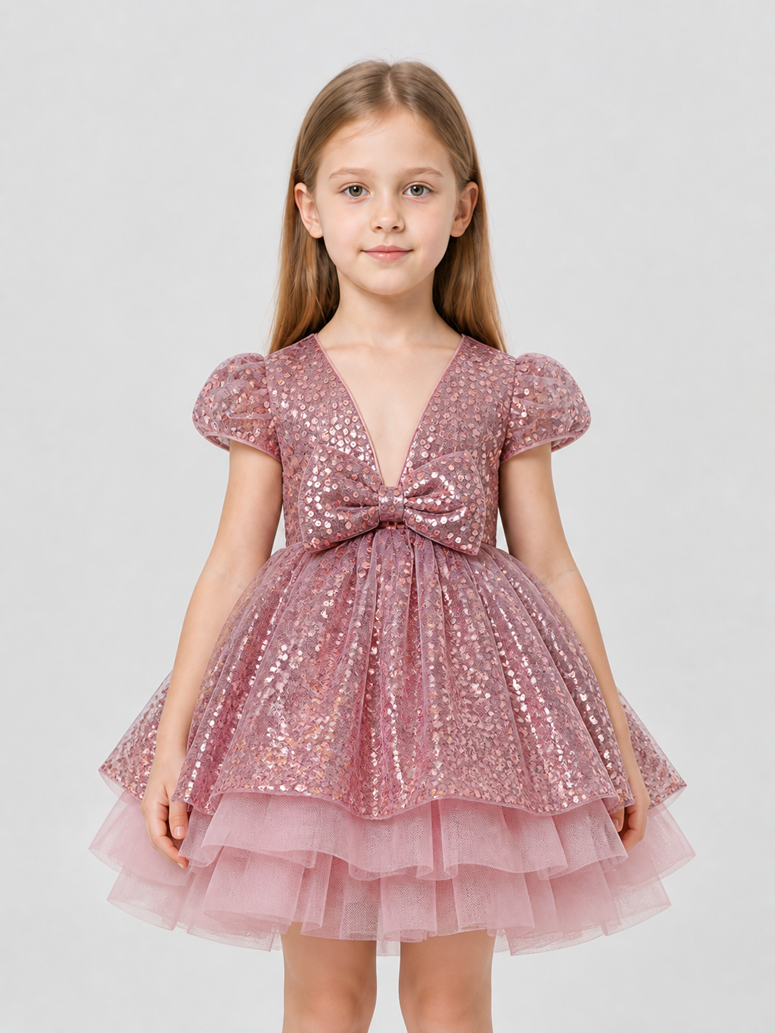 Girls' Sequin Party Dress with Bow for Birthdays Costume Dresses detail 3