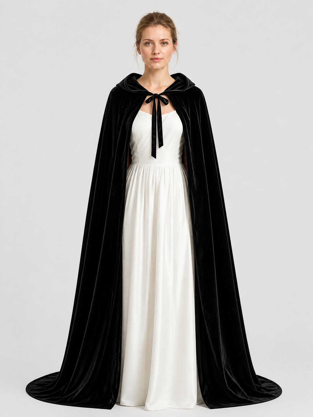 Black Long Hooded Cape for Cosplay Costume Capes detail 3