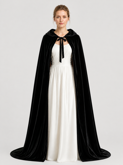 Black Long Hooded Cape for Cosplay Costume Capes detail 3