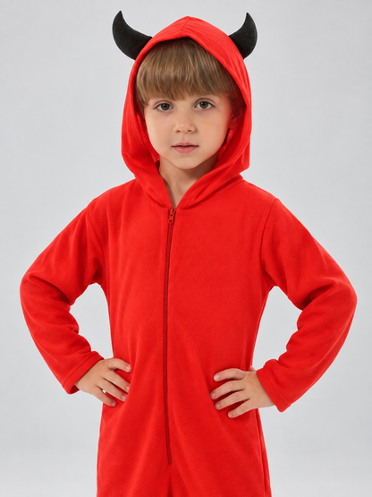 Red Kids' Carnival Costume with Hood and Horns