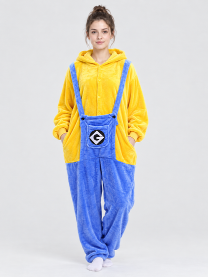 Flannel Hooded Pajama Jumpsuit with Patch
