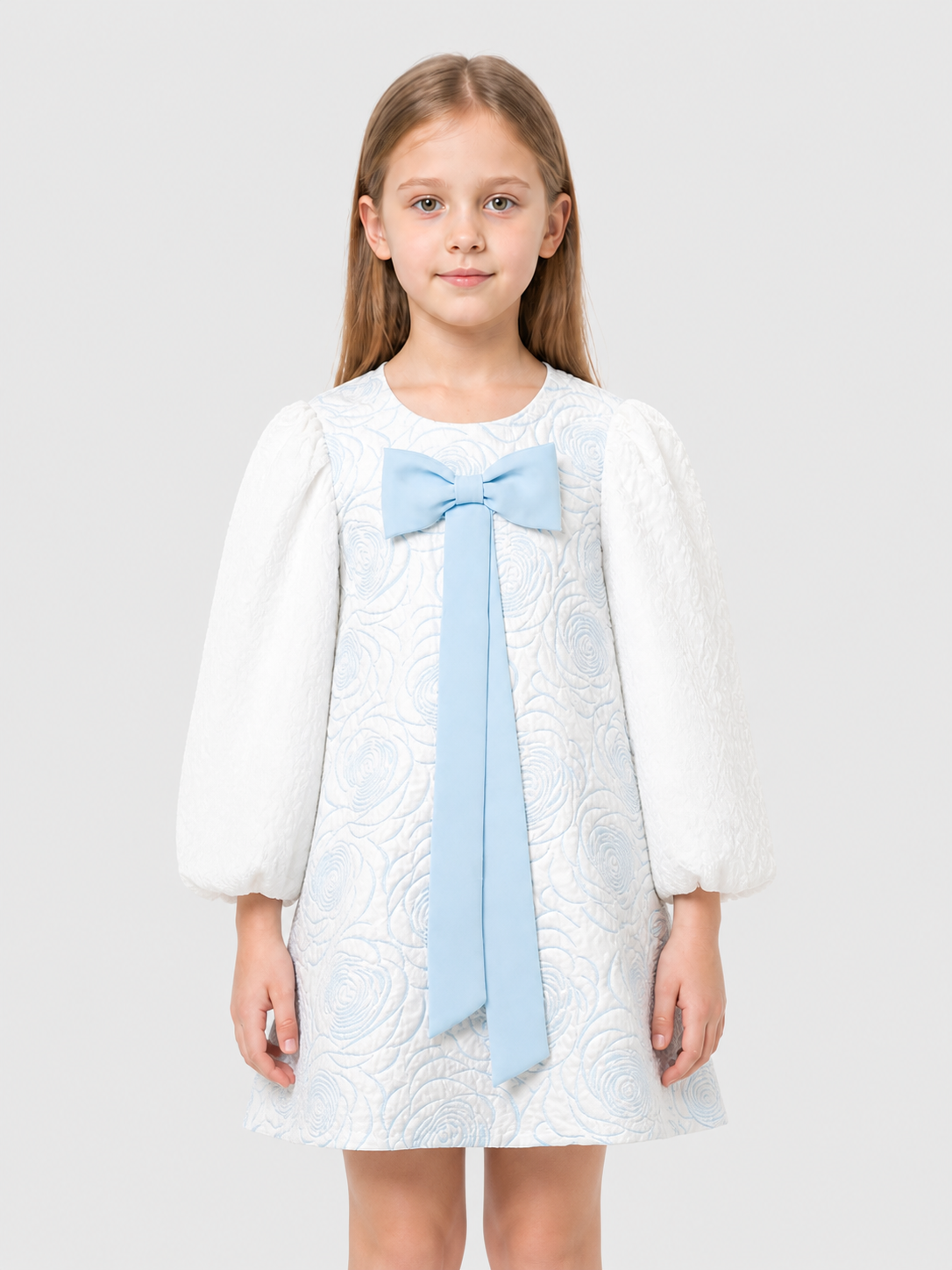 Children’s Dress with Bow, Full Skirt, Long Sleeves product detail 3
