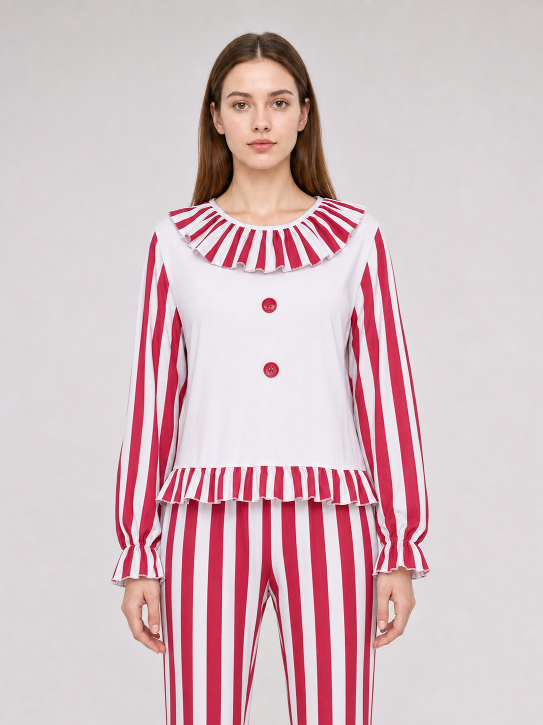 Striped Ruffled Clown-Style Sleep Set