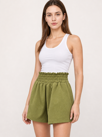 Olive-Colored High-Waisted Shorts with Pockets product detail 2