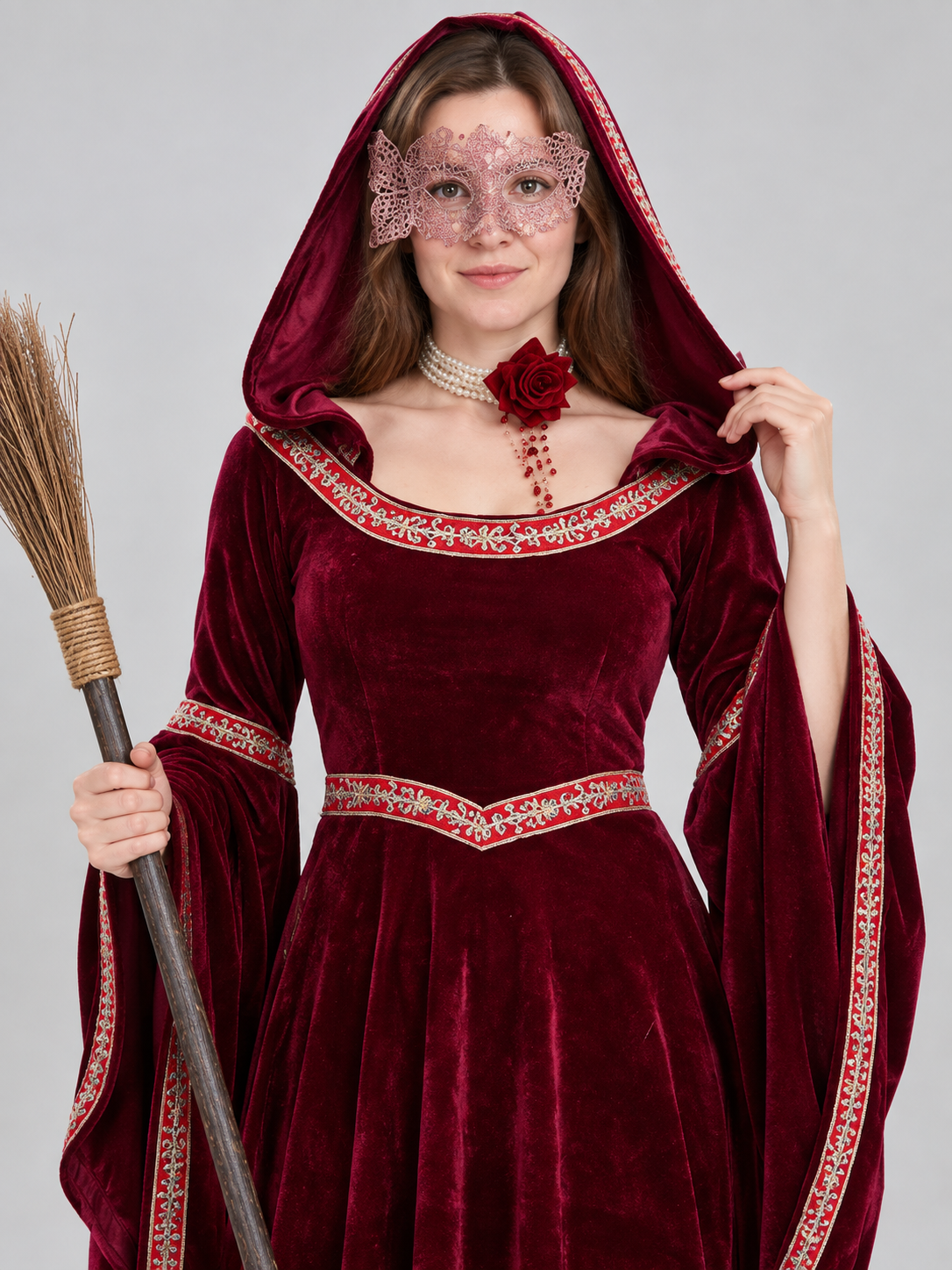 Red Witch Costume with Hood and Mask