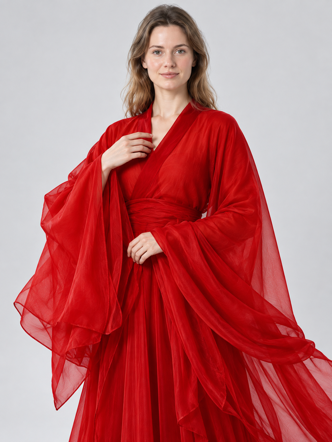 Red Chinese-Style Dress Costume with Long Sleeves