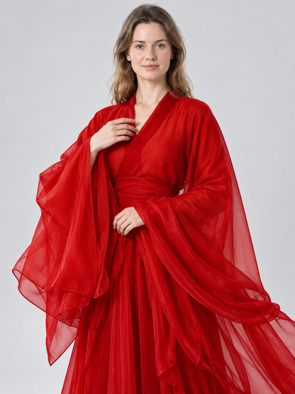 Red Chinese-Style Dress Costume with Long Sleeves