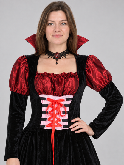Vampire Costume: Long Dress with Puff Sleeves