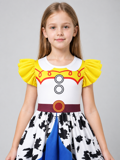 A-Line Children's Dress with Yellow Puff Sleeves Costume Dresses detail 2