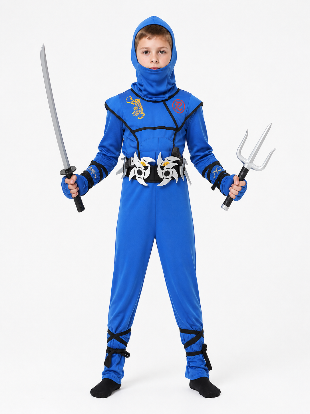 Blue Children's Ninja Costume for Halloween with Mask and Weapons
