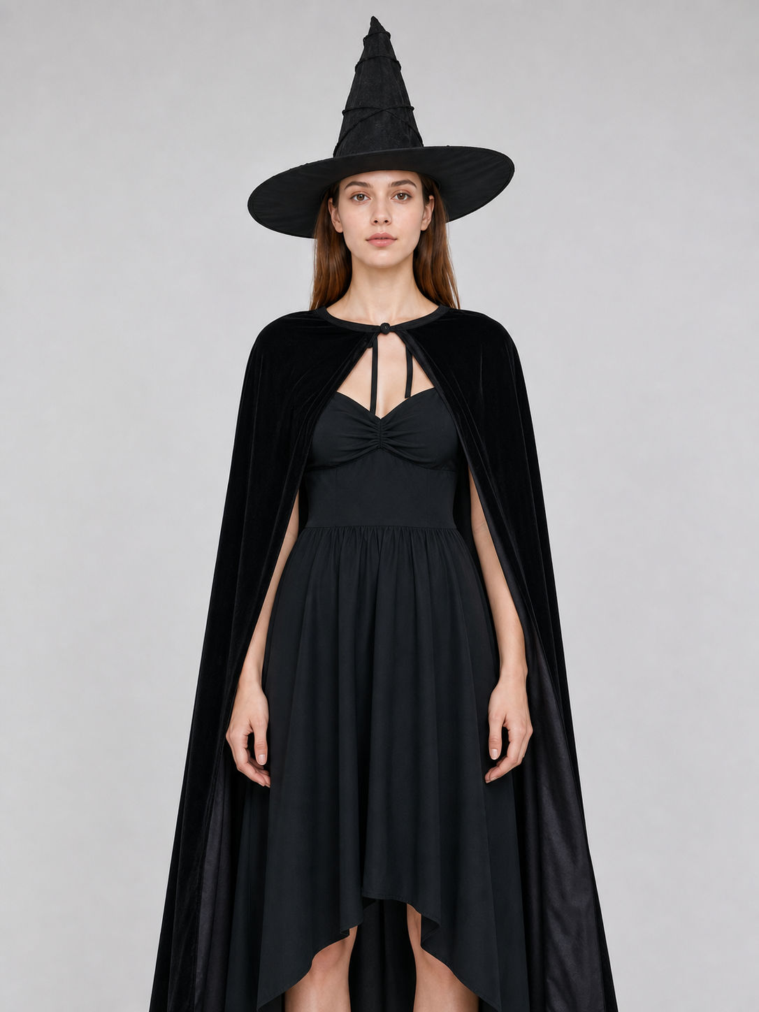 Black Costume Cape with Green Gloves