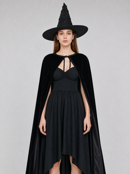 Black Costume Cape with Green Gloves