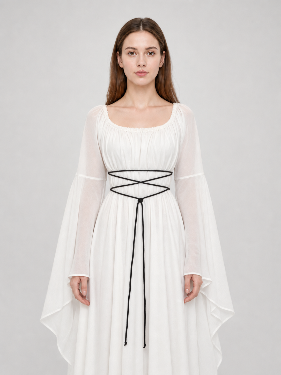 White Long Dress with Black Lacing