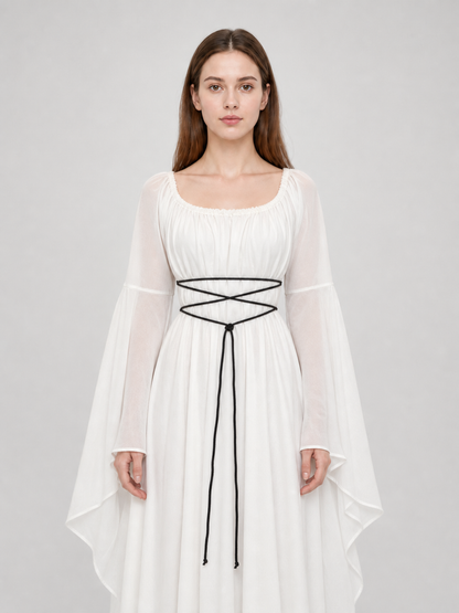 White Long Dress with Black Lacing