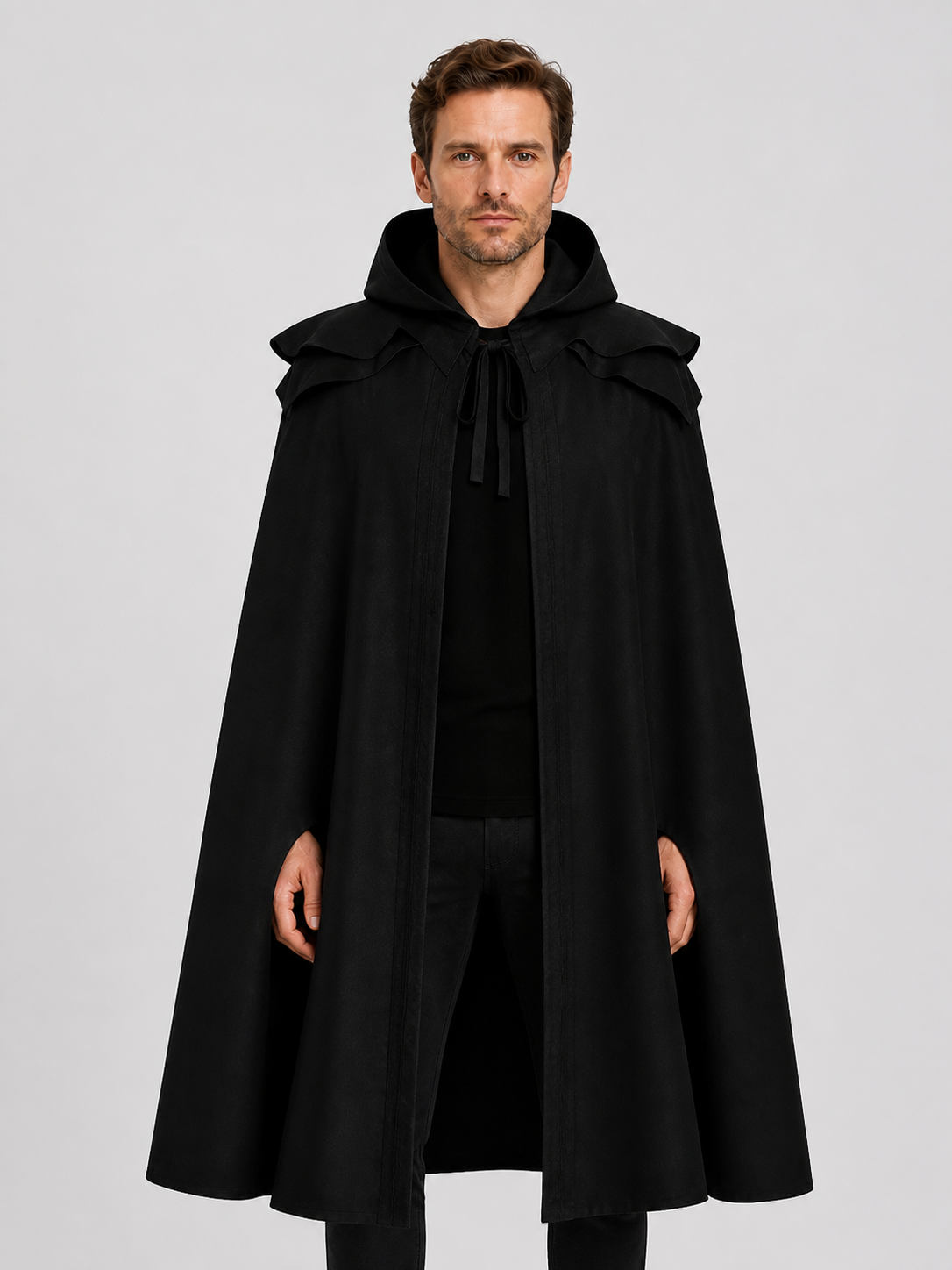 Long Gothic Black Hooded Cloak Cape Costume Capes detail 3
