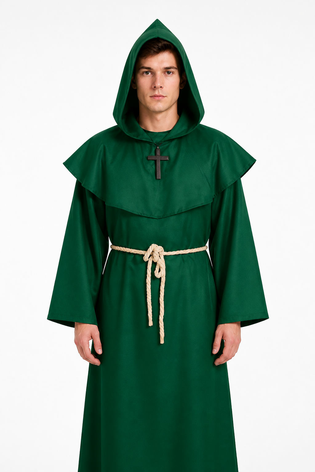 Monk Robe with Hood and Cross for Halloween upper body view