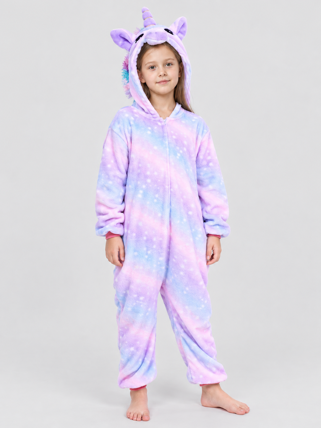 Kids' Hooded Unicorn Pajama Jumpsuit with Mane
