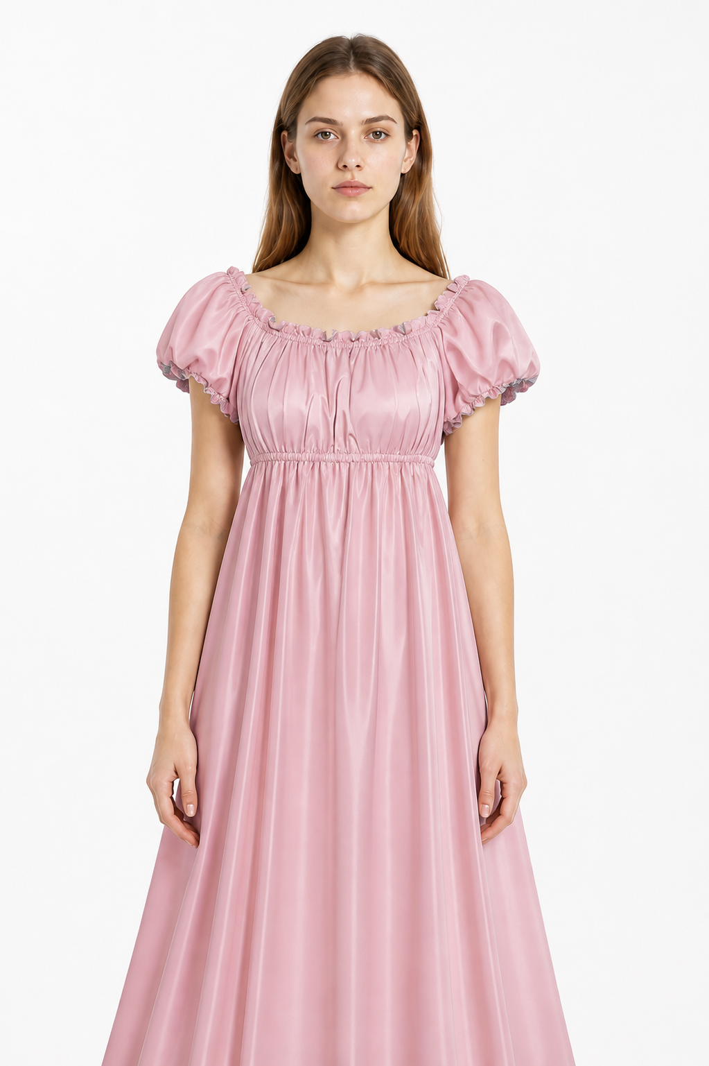 Long fitted dress with puff sleeves and a jabot Costume Dresses detail 3